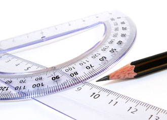 Ruler, protractor and pencil