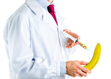 Doctor injecting banana